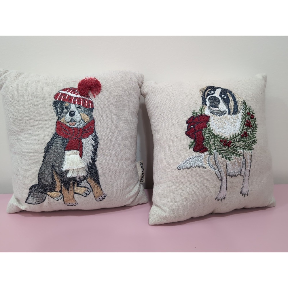 Cozy Shop‎ Pair Of Embroidered Holiday Dog Pillows Each 9 x 10